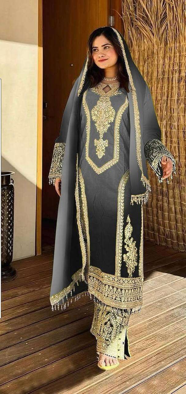 Women's Chinon Silk Embroidery Straight Pakistani Salwar Suit and Dupatta - Image 13