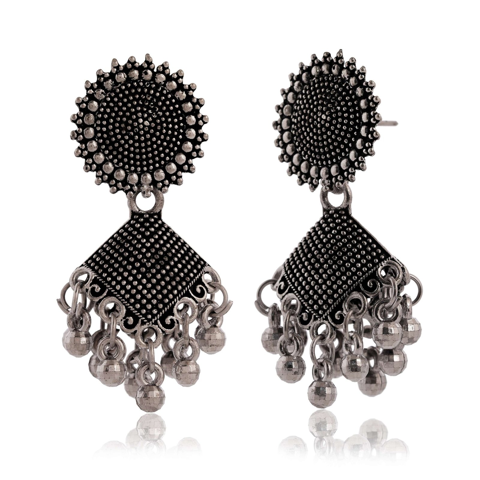 Women's Dot Design Earrings, Indian Hoops, Mandala Hoops Chakra - Drop Dangles Earrings - Image 2
