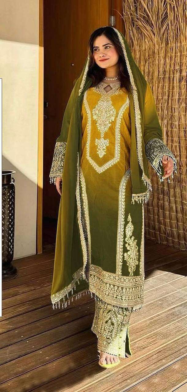 Women's Chinon Silk Embroidery Straight Pakistani Salwar Suit and Dupatta - Image 8